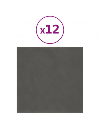 Pannelli Murali 12 pz Grigio Scuro 30x30 cm in Velluto 1,08 m²