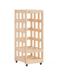 Portalegna con Ruote 40x49x110 cm Legno Massello di Pino 2