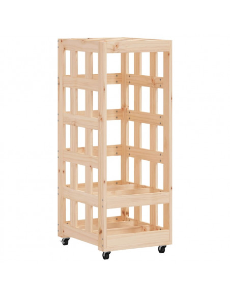 Portalegna con Ruote 40x49x110 cm Legno Massello di Pino