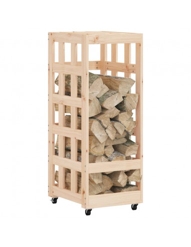 Portalegna con Ruote 40x49x110 cm Legno Massello di Pino