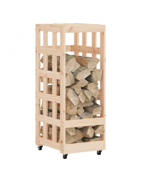 Portalegna con Ruote 40x49x110 cm Legno Massello di Pino