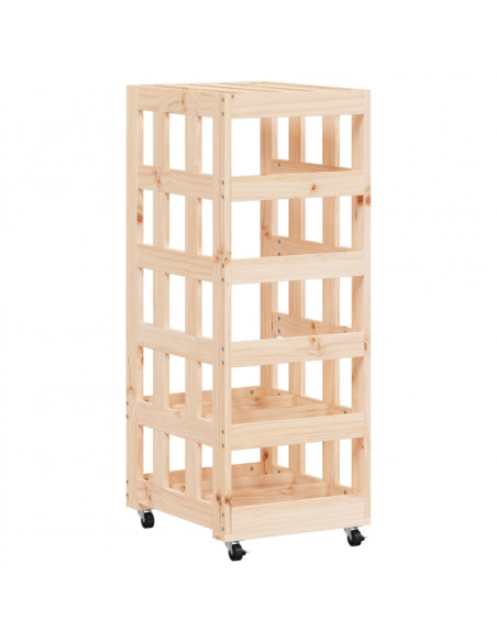 Portalegna con Ruote 40x49x110 cm Legno Massello di Pino