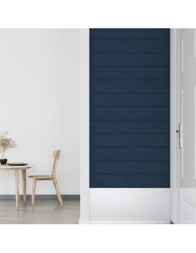 Pannelli Murali 12 pz Blu 90x15 cm Velluto 1,62 m²
