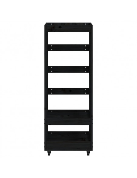 Portalegna con Ruote Nero 40x49x110 cm Legno Massello di Pino