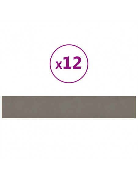 Pannelli Murali 12 pz Grigio Chiaro 90x15 cm Velluto 1,62 m²