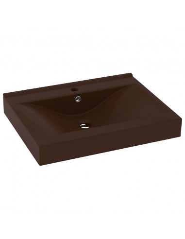 Lavabo con Foro Rubinetto Marrone Scuro Opaco 60x46cm Ceramica