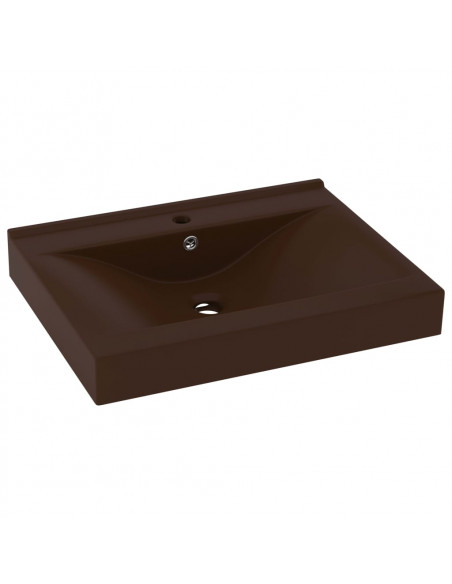 Lavabo con Foro Rubinetto Marrone Scuro Opaco 60x46cm Ceramica