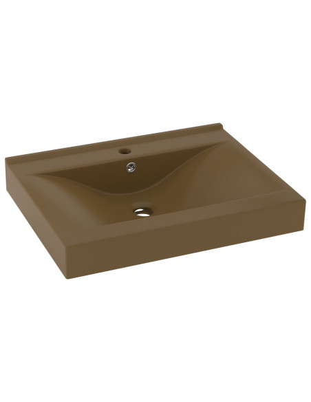 Lavandino con Foro Rubinetto Crema Opaco 60x46 cm in Ceramica