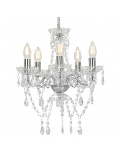 Lampadario con Perline di Cristallo Argento Tondo 5 E14 2