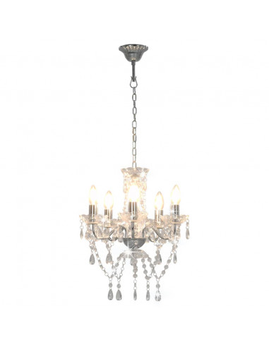 Lampadario con Perline di Cristallo Argento Tondo 5 E14