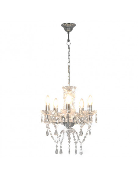 Lampadario con Perline di Cristallo Argento Tondo 5 E14