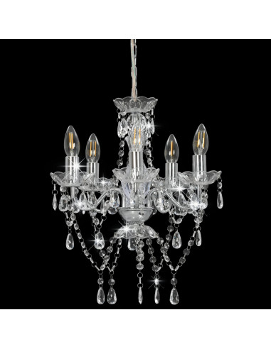 Lampadario con Perline di Cristallo Argento Tondo 5 E14