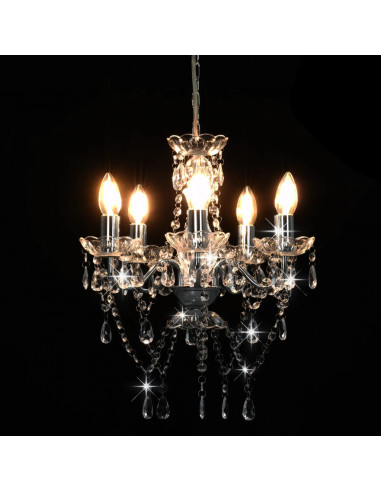 Lampadario con Perline di Cristallo Argento Tondo 5 E14