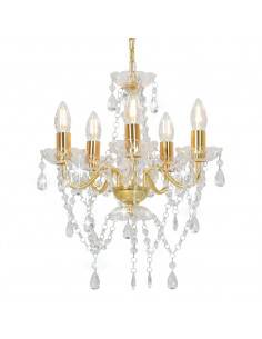 Lampadario con Perline di Cristallo Dorato Tondo 5 E14 2