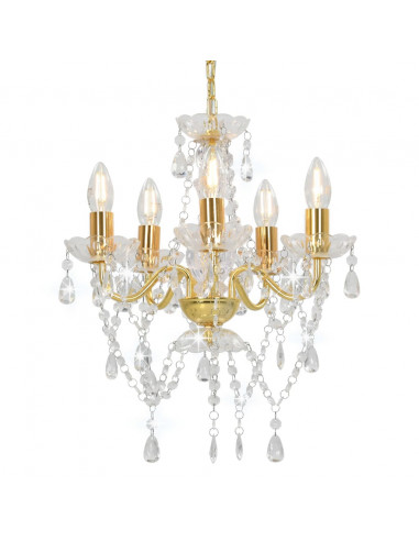 Lampadario con Perline di Cristallo Dorato Tondo 5 E14