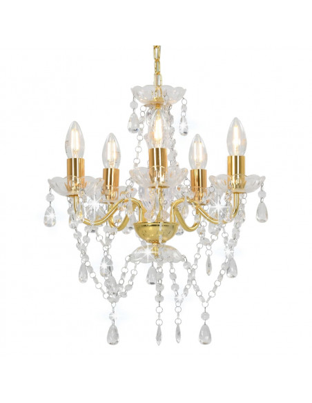 Lampadario con Perline di Cristallo Dorato Tondo 5 E14