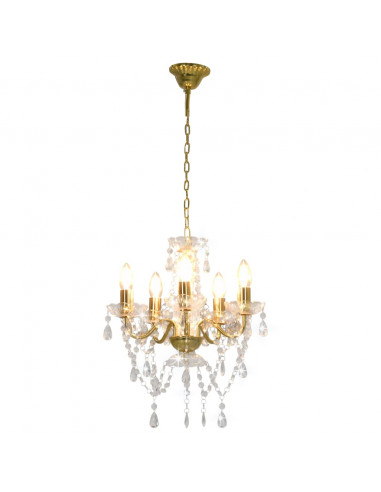 Lampadario con Perline di Cristallo Dorato Tondo 5 E14