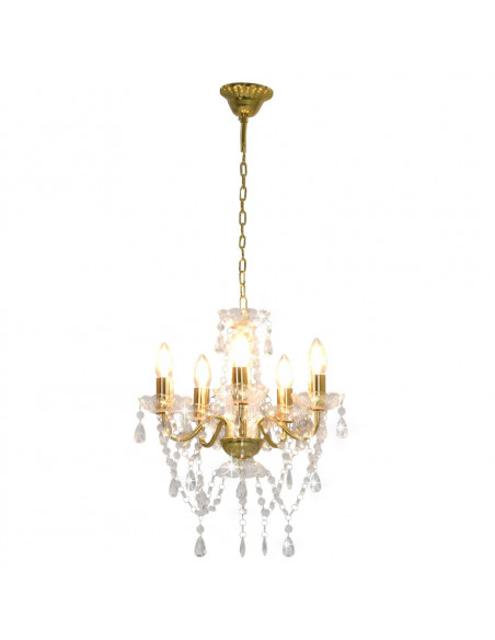 Lampadario con Perline di Cristallo Dorato Tondo 5 E14