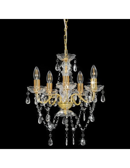Lampadario con Perline di Cristallo Dorato Tondo 5 E14