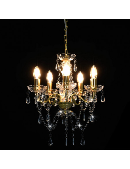 Lampadario con Perline di Cristallo Dorato Tondo 5 E14