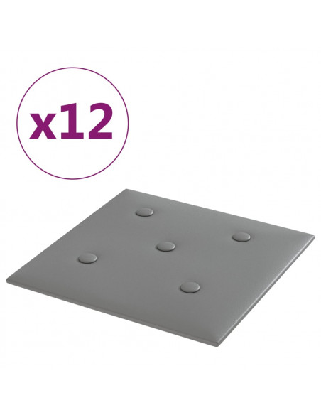 Pannelli Murali 12 pz Grigi 30x30 cm Similpelle 1,08 m²
