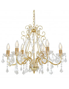 Lampadario con Perline di Cristallo Dorato Tondo 6 E14 2