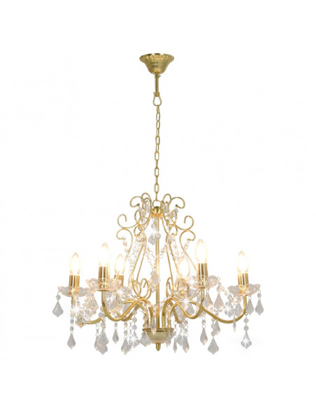 Lampadario con Perline di Cristallo Dorato Tondo 6 E14