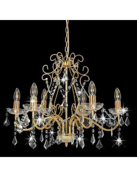 Lampadario con Perline di Cristallo Dorato Tondo 6 E14