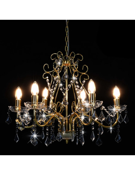 Lampadario con Perline di Cristallo Dorato Tondo 6 E14