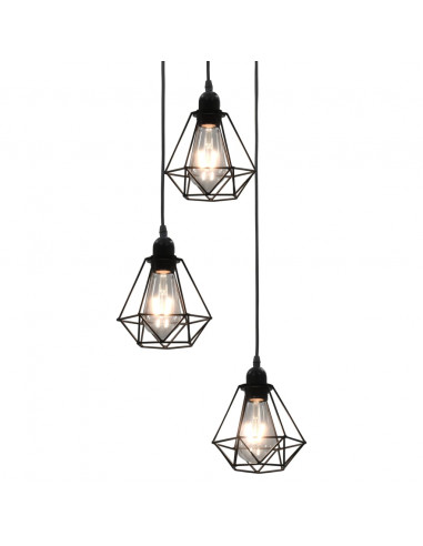 Lampadario con Design Diamante Nero 3 Lampadine E27