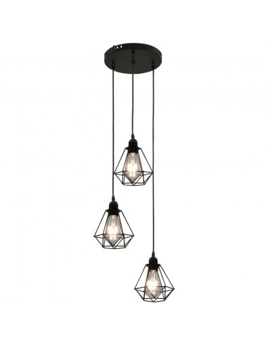 Lampadario con Design Diamante Nero 3 Lampadine E27