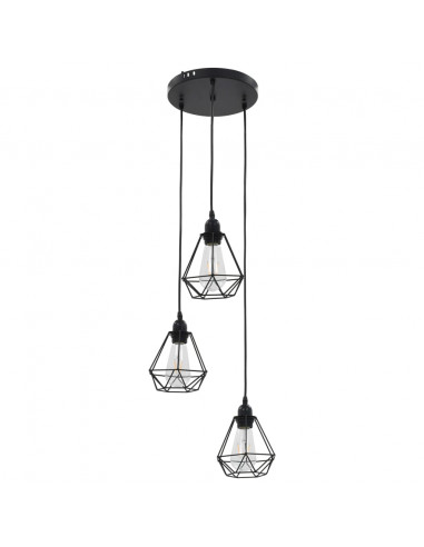 Lampadario con Design Diamante Nero 3 Lampadine E27