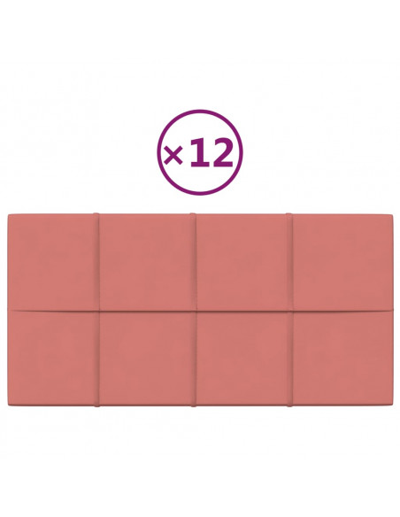 Pannelli Murali 12 pz Rosa 60x30 cm in Velluto 2,16 m²