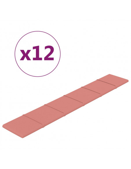 Pannelli Murali 12 pz Rosa 90x15 cm Velluto 1,62 m²