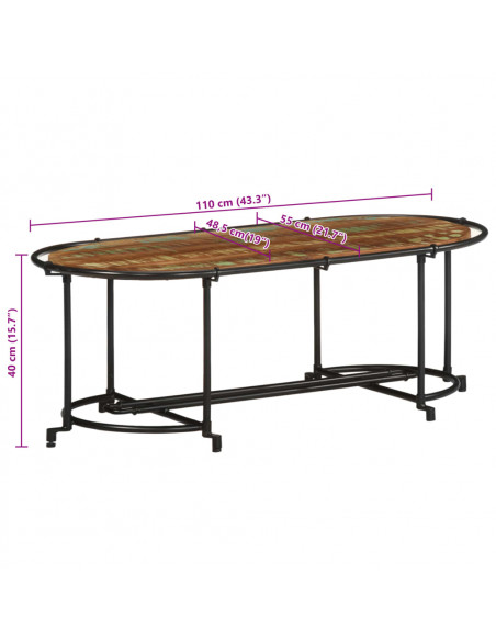 Tavolino da Salotto 110x55x40 cm in Legno Massello di Recupero