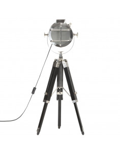 Lampada a Treppiede a Pavimento Nera in Legno di Mango 69 cm 2