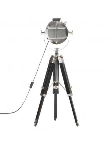 Lampada a Treppiede a Pavimento Nera in Legno di Mango 69 cm