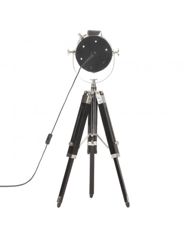 Lampada a Treppiede a Pavimento Nera in Legno di Mango 69 cm