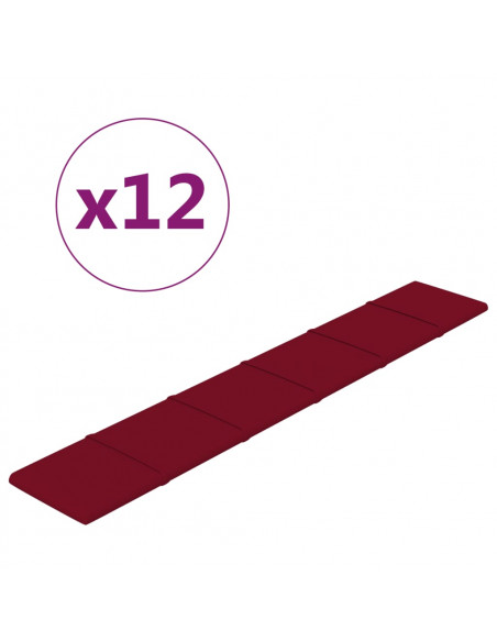 Pannelli Murali 12 pz Rosso Vino 90x15 cm Velluto 1,62 m²