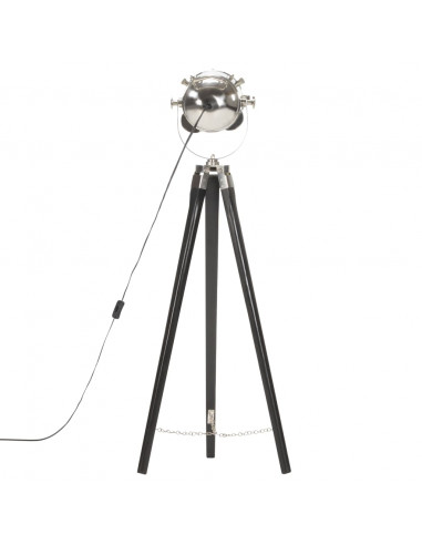 Lampada a Treppiede a Pavimento Nera in Legno di Mango 97 cm