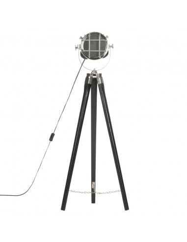 Lampada a Treppiede a Pavimento Nera in Legno di Mango 97 cm