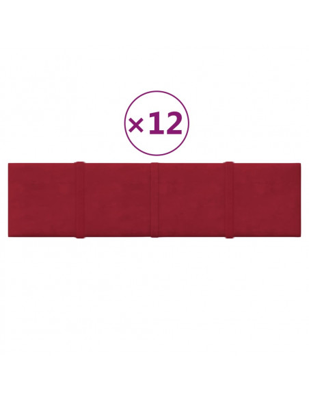 Pannelli Murali 12 pz Rosso Vino 60x15 cm Velluto 1,08 m²
