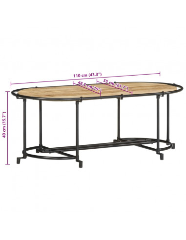 Tavolino da Salotto 110x55x40 cm Legno Massello di Mango Grezzo