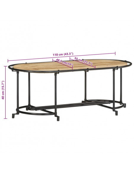 Tavolino da Salotto 110x55x40 cm Legno Massello di Mango Grezzo