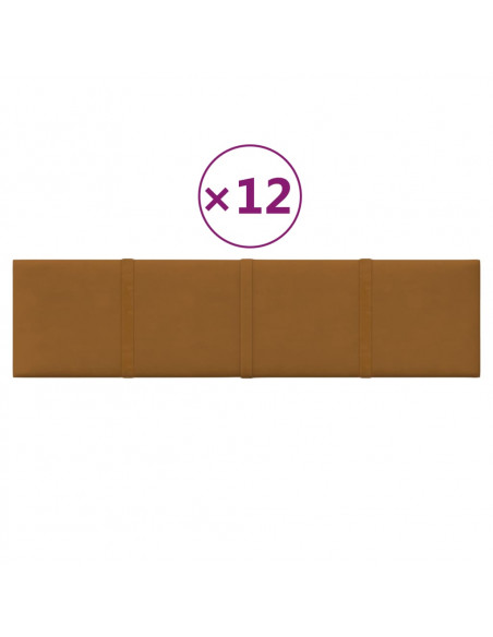 Pannelli Murali 12 pz Marroni 60x15 cm Velluto 1,08 m²