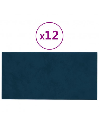 Pannelli Murali 12 pz Blu 30x15 cm in Velluto 0,54 m²