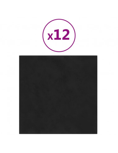 Pannelli Murali 12 pz Neri 30x30 cm Velluto 1,08 m²