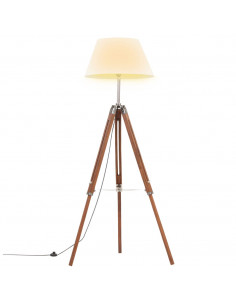 Lampada a Treppiede Marrone e Bianco in Legno di Teak 141 cm 2