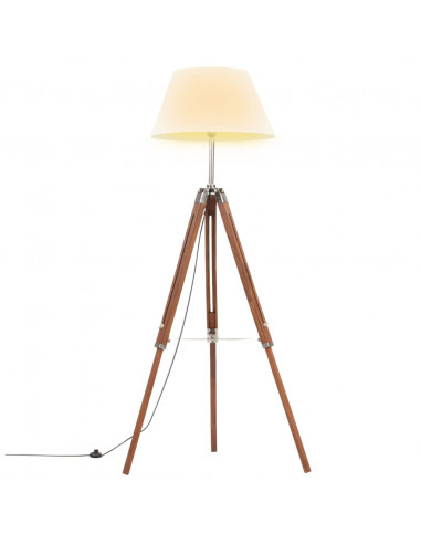 Lampada a Treppiede Marrone e Bianco in Legno di Teak 141 cm