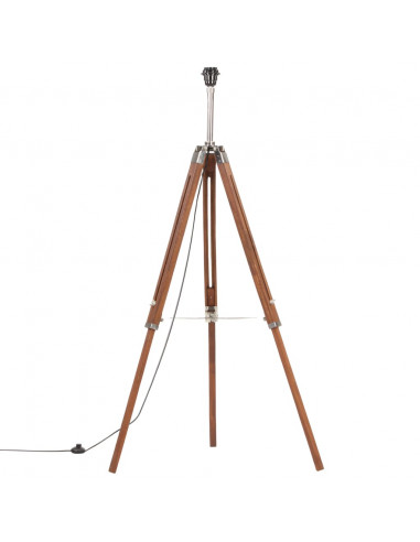 Lampada a Treppiede Marrone e Bianco in Legno di Teak 141 cm